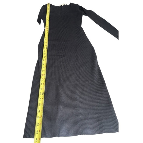 Jonathan Simkhai V-Neck Ribbed Stretchy Black Midi Dress Long Sleeve Cocktail - Picture 16 of 16